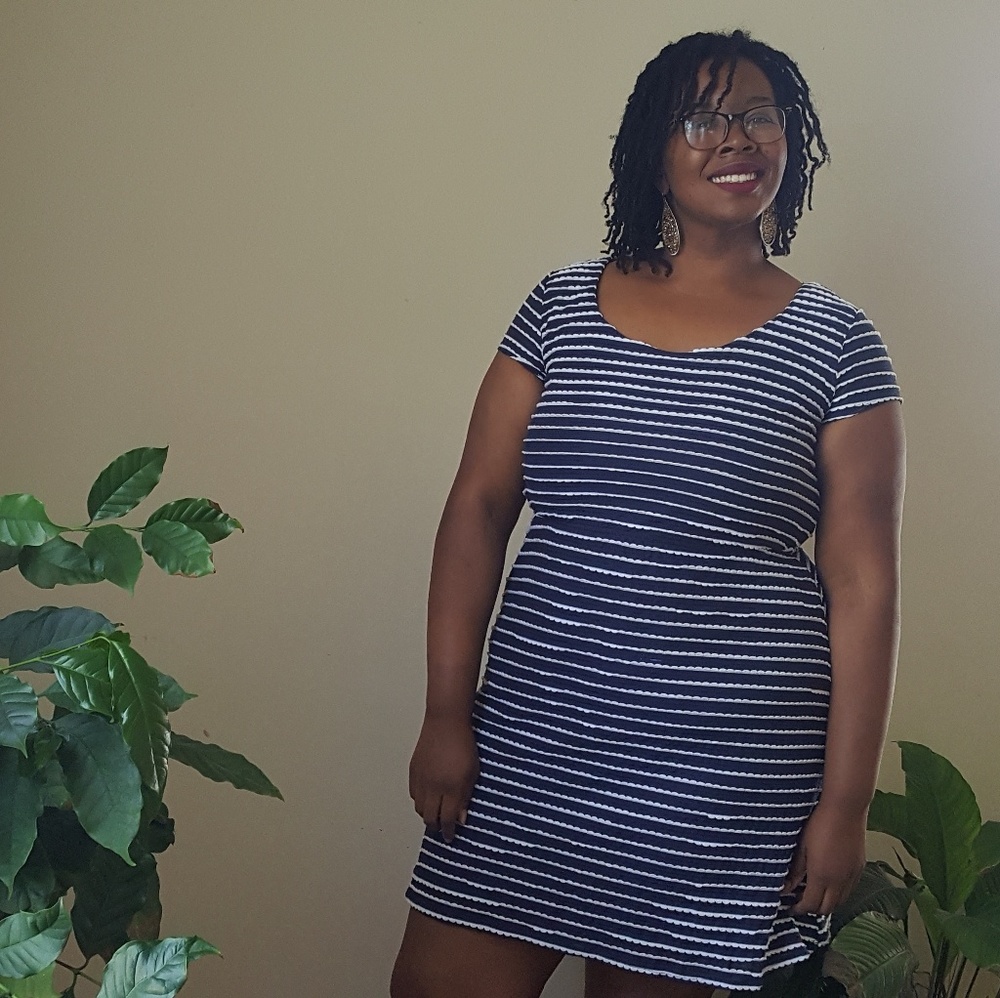 Plus size Blue and White Striped Dress